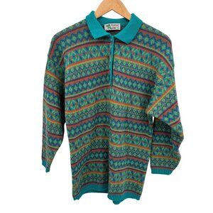 Vintage‎ Personaggi Celebri Sweater Mens Medium Blue Wool Blend Collar